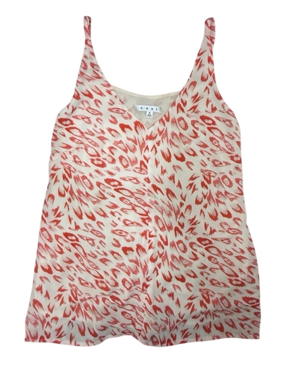 Cabi Womens Small Pink Coral Abstract Tank Top V-Neck Adjustable Straps